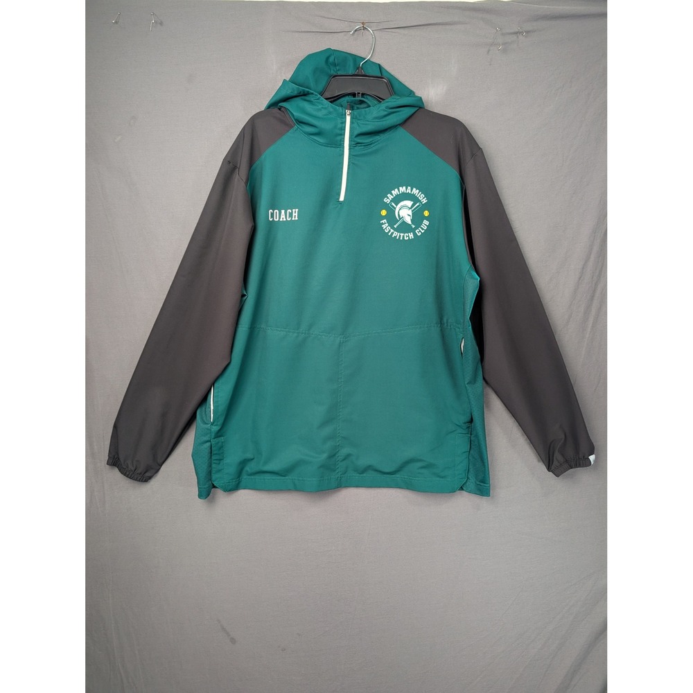 BSN Sports Sammamish Fastpitch Club Coach Windbreaker Jacket XL Green Gray Hood